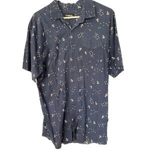 Carbon Mens XXL Navy and White Button-Up Shirt With Anchor and Bird Print